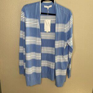 NWT Verve Ami Womens Open Front Cardigan XL Bel Air Blue Striped Lightweight